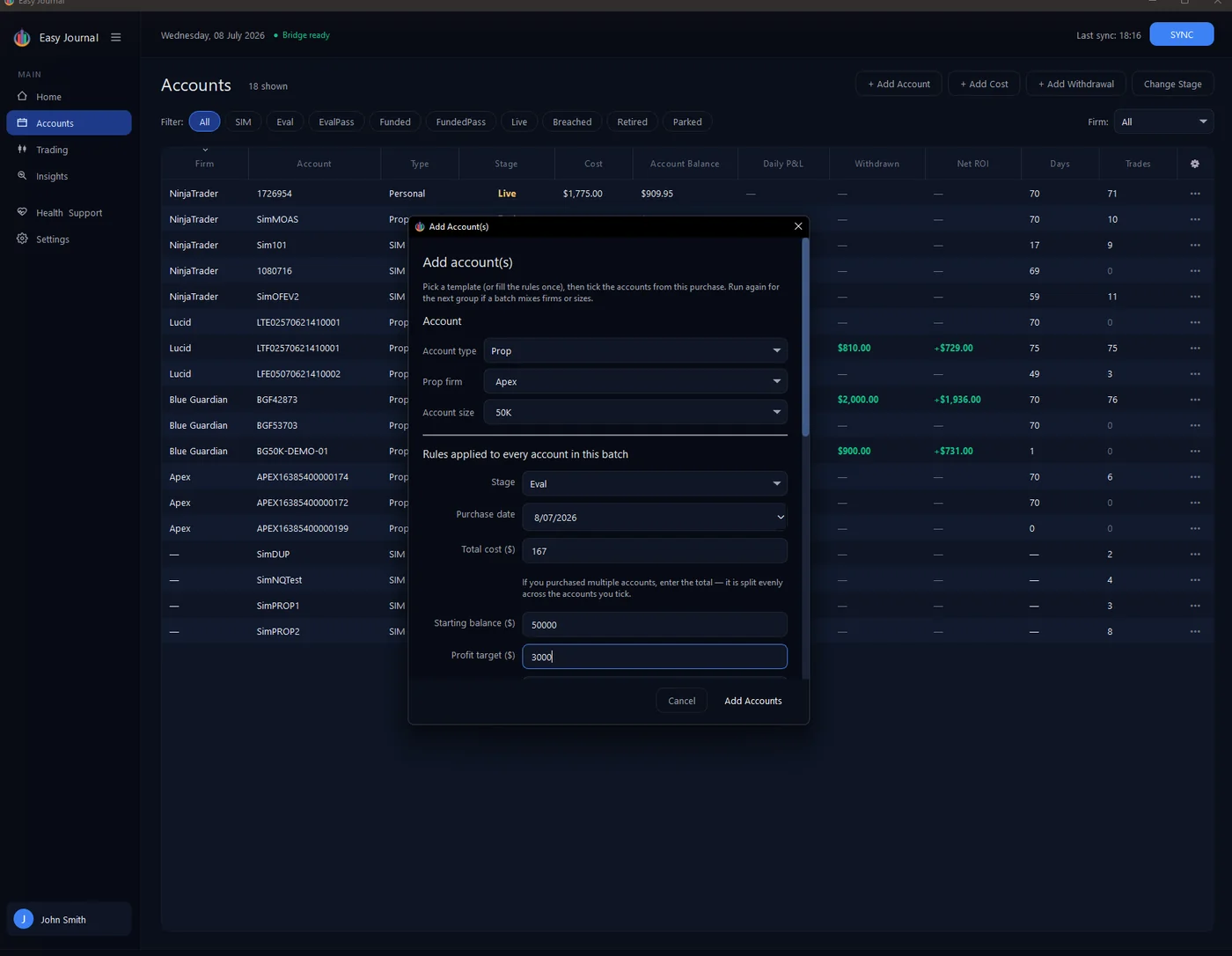 Add a New Account screenshot
