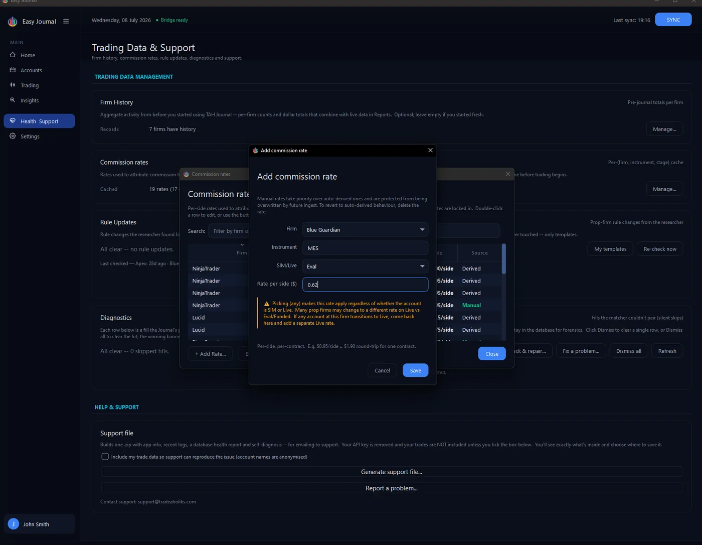 Step 2 - Blue Guardian, MES, Eval, $0.62 per side. Note the warning about using (any).